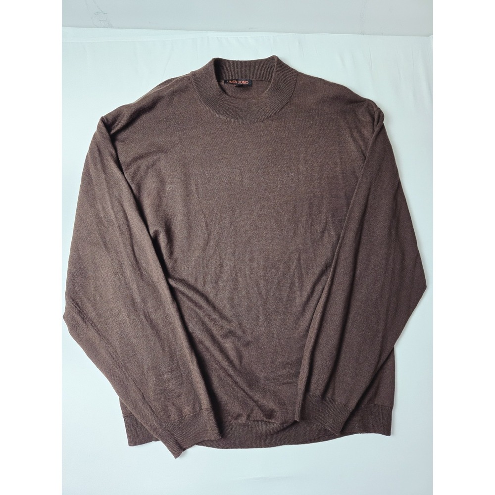 Linea Uomo Men's Sweater 5XL Brown Wool Blend Mock Neck Pullover Lightweight